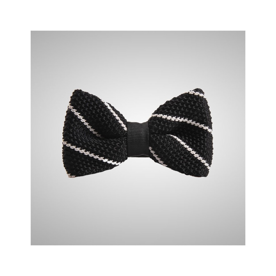 Striped Black Knitted Bow Tie